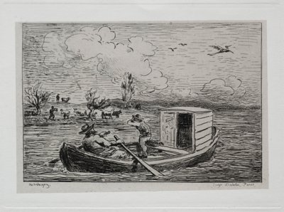 乘船游览：坎布罗纳河上的Mo鼠比赛，1861年。 作者 查尔斯·弗朗索瓦·杜比尼