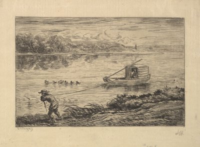 小屋男孩拖船，1861年。 作者 查尔斯·弗朗索瓦·杜比尼