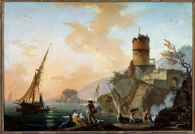 马赛的查尔斯·弗朗索瓦·拉克鲁瓦 (1720-1779) 18 世纪太阳的海洋，地中海景观。 0,61x0,82 m 奥尔良，美术博物馆 作者 Charles Francois Lacroix de Marseille
