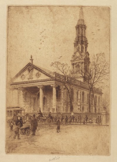 纽约百老汇的圣保罗教堂，1906年。 作者 查尔斯·弗雷德里克·威廉·梅拉茨