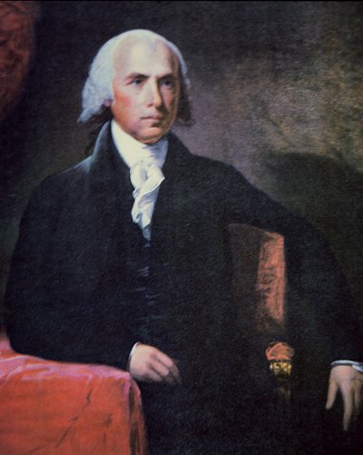 詹姆斯-麦迪逊（1751-1836）（彩色平版印刷）。 作者 Charles Gilbert Stuart