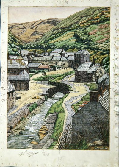 博斯卡斯尔，康沃尔郡，c.1919（纸本水彩、钢笔和墨水） 作者 查尔斯·金纳