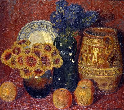 静物--花、陶器和苹果（布面油画） 作者 查尔斯·金纳