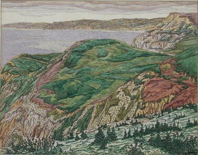 多塞特海岸，c.1927（纸上钢笔、墨水和水彩） 作者 查尔斯·金纳