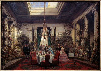玛蒂尔德·莱蒂齐亚·波拿巴 (Mathilde Letizia Bonaparte) 公主 (1820-1904) 的早餐，巴黎库尔塞勒街 (rue de Courcelles) 塞巴斯蒂安·查尔斯·吉罗 (Sebastien Charles Giraud) (1819-1892) 1854 年 0,56x61 米。 贡比涅，城堡博物馆 作者 查尔斯·吉罗