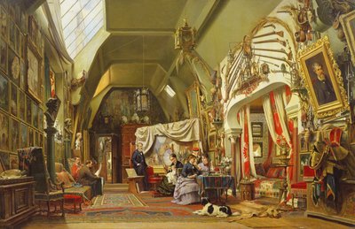 Eugene Giraud（1806-81）和他的兄弟查尔斯和他的儿子维克多在他的工作室里 作者 查尔斯·吉罗