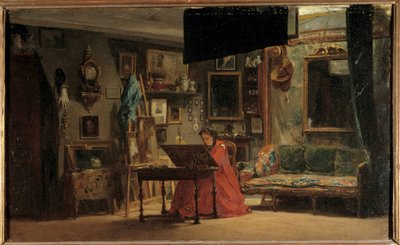 马蒂尔德公主（1820-1904）在她的工作室，库塞尔街 马蒂尔德-莱蒂西亚-波拿巴公主在她的办公室前。塞巴斯蒂安-查尔斯-吉罗（1819-1892）的画作。19世纪。尺寸 0,32 x 0,52 m 巴黎，卡纳瓦莱博物馆 作者 查尔斯·吉罗