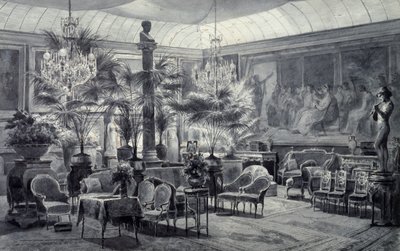 马蒂尔德公主的冬季花园，由查尔斯-吉罗（1819-1892）用灰色墨水和水粉画绘制。 作者 查尔斯·吉罗