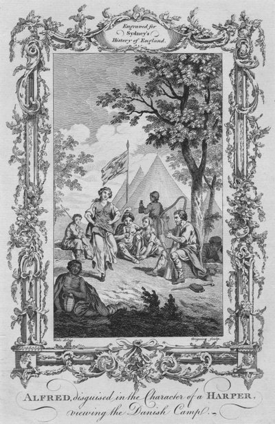 阿尔弗雷德（Alfred），以“竖琴师的性格”伪装，观看1773年的丹麦营。 作者 查尔斯·格里尼翁