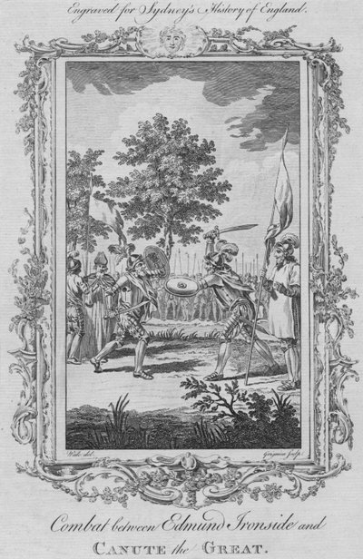 埃德蒙·艾恩赛德（Edmund Ironside）与坎特大帝（Canute the Great）之间的战斗，1773年。 作者 查尔斯·格里尼翁