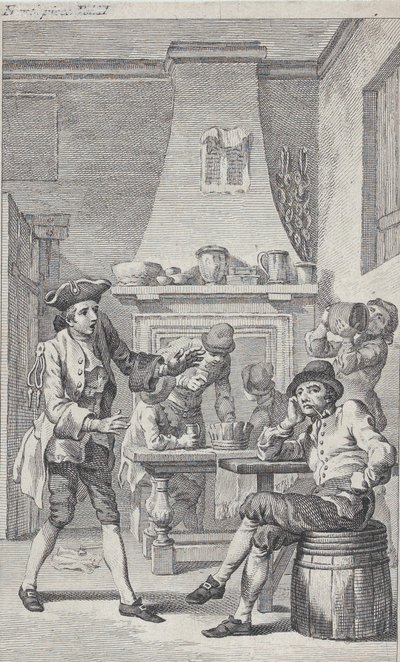 托比亚斯-斯莫利特的《罗德里克-兰登》的封面画，1748年。 作者 查尔斯·格里尼翁