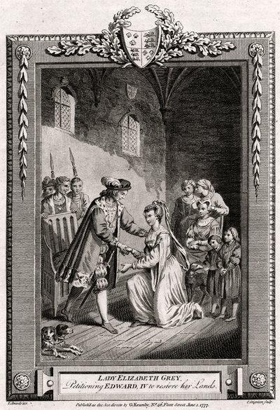 伊丽莎白·葛雷夫人（Elizabeth Grey），请爱德华四世（Edward IV）恢复自己的土地，十五世纪，1777年 作者 查尔斯·格里尼翁