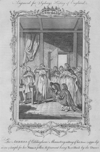 科尔丁汉修道院的修道院自残以避免维京入侵者的强奸，1773年。 作者 查尔斯·格里尼翁