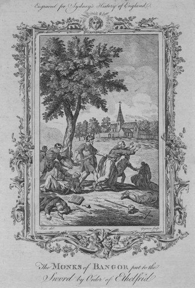 班戈（Bangor）的僧侣被埃瑟菲德（Ethelfrid）命为剑，1773年。 作者 查尔斯·格里尼翁