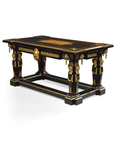 拿破仑三世表，由让·布兰德利（Jean Brandely）设计，镶嵌由E. Varlot，巴黎，约1850-75年（ormolu，镀金铜，乌木和梧桐） 作者 查尔斯·纪尧姆·迪尔