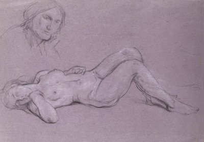 研究一个斜倚的裸体女性形象，研究一个女人的头靠在她的手上 作者 查尔斯·哈斯伍德·香农