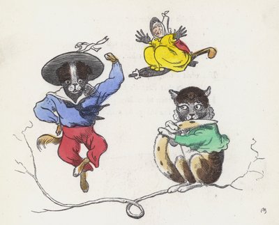 Dame Trottypeg and her pet cat and dog (coloured engraving) 作者 查尔斯·亨利（后）贝内特