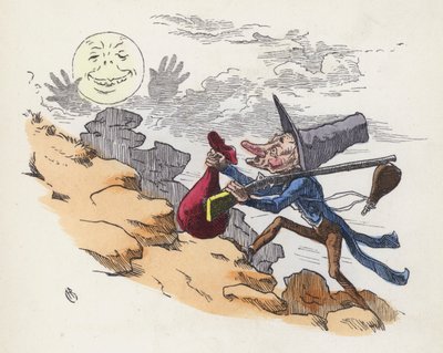 Man climbing a hill to shoot at the Moon (coloured engraving) 作者 查尔斯·亨利（后）贝内特