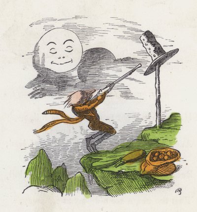Man shooting at his hat in frustration at not being able to hit the Moon (coloured engraving) 作者 查尔斯·亨利（后）贝内特