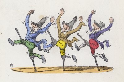 Three beggars running away after pretending to be diasabled (coloured engraving) 作者 查尔斯·亨利（后）贝内特