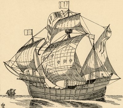 克里斯托弗·哥伦布（Christopher Columbus）时代的船，1931年 作者 查尔斯·亨利·伯恩·奎纳尔