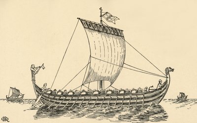 基于贝叶挂毯的诺曼船，1931年 作者 查尔斯·亨利·伯恩·奎纳尔