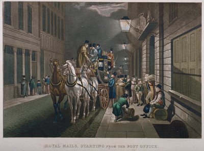 伦敦市伦巴德街邮政总局外的邮车，1827年 作者 查尔斯·亨特