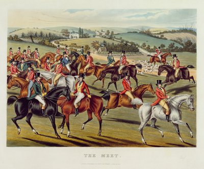 “见面会”，来自&39;Fox Hunting&39;，1838年（手工彩色的aquatint） 作者 查尔斯·亨特