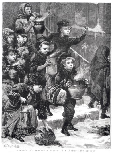 1880年，一个伦敦汤厨房供应饥饿 作者 查尔斯·J·斯坦尼兰