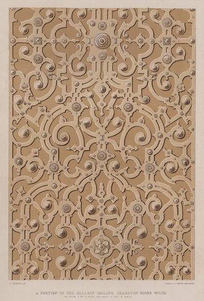 画廊天花板的一部分，Charlton House, Wilts，天花板宽 17 英尺，长约 115 英尺（彩色石版画） 作者 查尔斯·詹姆斯·理查森