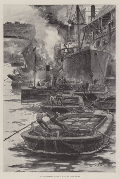 Lightermen&39;s Strike，新鲜码头的场景 作者 查尔斯·约翰·德·莱西