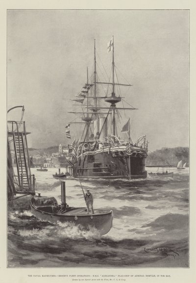 海湾机动，预备舰队行动，HMS亚历山德拉，海军上将Domvile的旗舰，在托尔湾 作者 查尔斯·约翰·德·莱西