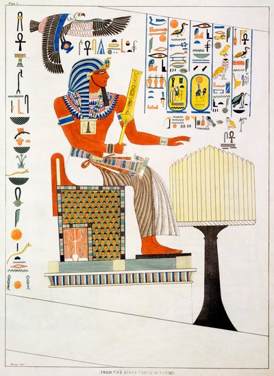 底比斯国王陵墓的壁画，由G-贝尔佐尼发现，1820-1822。 作者 查尔斯·约瑟夫·赫尔曼德尔