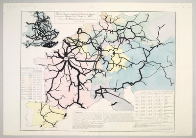 1862年和1865年欧洲主要铁路上的旅行者运动的图形和近似地图 作者 Charles Joseph Minard