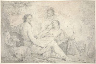 赫斯提亚（Hestia）在神话般的风景中，约1760年（牛皮纸上的石墨） 作者 查尔斯·约瑟夫·纳托尔