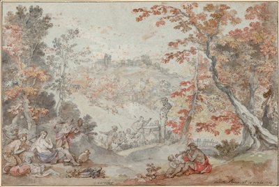 意大利秋季风景，波齐奥山和献给潘的祭品，1763 年 作者 查尔斯·约瑟夫·纳托尔