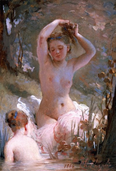两个女孩沐浴，1864年 作者 查尔斯·约书亚·卓别林