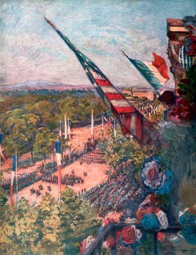 1919年7月14日在法国巴黎大大道大道大游行。 作者 查尔斯·朱尔斯·杜文特