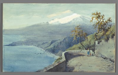 埃特纳火山从陶尔米纳，西西里岛，1925年（在纸板上安装的纸上）的视图 作者 查尔斯·金·伍德
