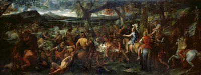 亚历山大和波鲁斯在希达斯皮斯战役中，c.1673（布面油画） 作者 Charles Le Brun