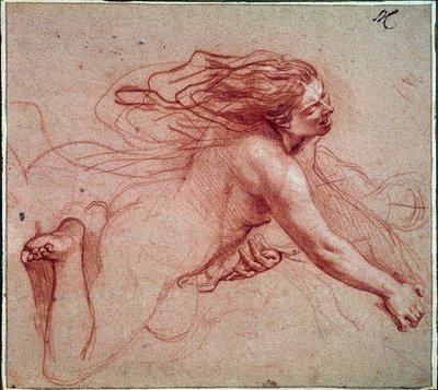 她的膝盖上的裸体女人。查尔斯·勒布朗（Charles Lebrun）绘画 作者 查尔斯·勒布朗