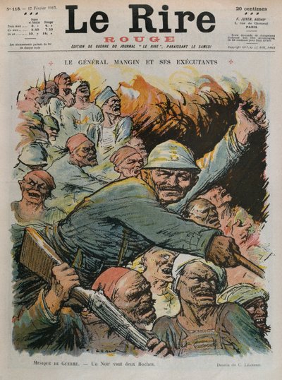 查尔斯·曼金将军和他的下属，黑色和两个Boches一样好，1917年2月17日“Le Rire Rouge”的封面插图 作者 查尔斯·莱安德烈
