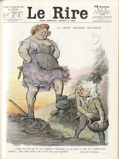Charles Leandre (1862-1934) 为 Le Rire 封面插图，30/09/22 - 最大的幻想 - 德国普鲁士，英国 英国，赔偿 - 玛丽安，大卫劳埃德乔治 (1863-1945) - Trivialite 作者 查尔斯·莱安德烈