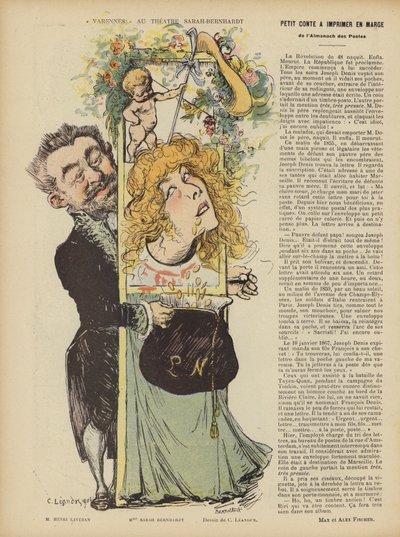 Henri Lavetans的制作在剧院Sarah Bernhardt演奏Varennes。 Le Rire的插图 作者 Charles Leandre