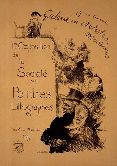 在巴黎现代艺术家画廊举办的 "石版画画家协会展 "的广告海报复制品。 作者 查尔斯·莱安德烈