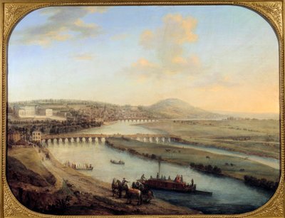 从巴黎西部看塞甘岛、塞夫勒桥和圣云全景。 Charles Grevenbroich (? -1758) 1738 年作画。 0,69x0,9 m 巴黎，卡纳瓦莱博物馆 作者 查尔斯·利奥波德·格雷文布鲁克