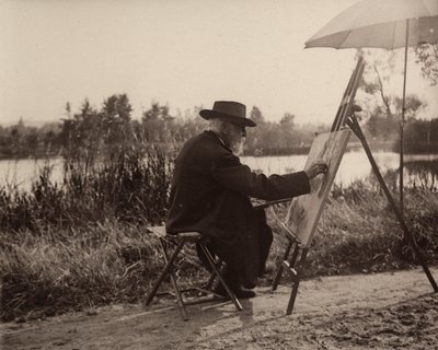 画家LhermitteLéon（1844-1925），在距离他的财产不远的马恩边坡工作，约1914-1915，法国 作者 查尔斯·莱米特
