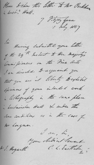 查尔斯·洛克·伊斯特莱克的信，1847年，1904年 作者 Charles Lock Eastlake