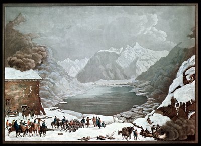 拿破仑波拿巴（1769-1821）于1800年5月20日在St. Bernard Pass Hospice，由Merou（aquatint）雕刻 作者 查尔斯·路易斯·卢西安·穆勒