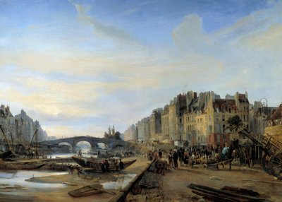 1825年左右，玛丽桥和圣保罗港。巴黎的景色。查尔斯-路易斯-莫津（1806-1862）的画作 作者 查尔斯·路易斯·莫津